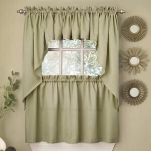 2 Lorraine Home Fashions Tailored Swag Valance 54x38 Sage Green Ribcord Window